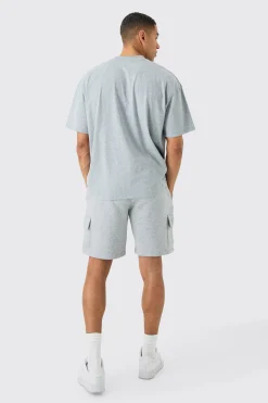 Man Oversized Extended Neck T-shirt And Cargo Short Set | BoohooMAN UK