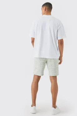 Man Oversized Extended Neck T-shirt And Textured Shorts Set | BoohooMAN UK
