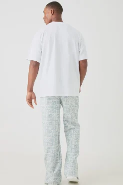 Man Oversized Extended Neck T-shirt & Jacquard Jogger Set | BoohooMAN UK