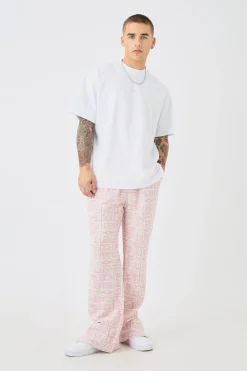 Man Oversized Extended Neck T-shirt & Jacquard Jogger Set | BoohooMAN UK