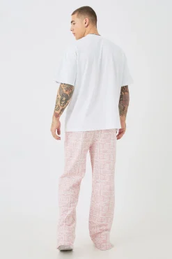 Man Oversized Extended Neck T-shirt & Jacquard Jogger Set | BoohooMAN UK