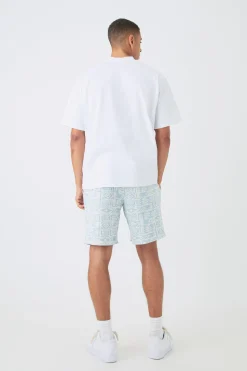 Man Oversized Extended Neck T-shirt And Jacquard Shorts Set | BoohooMAN UK