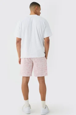 Man Oversized Extended Neck T-shirt And Jacquard Shorts Set | BoohooMAN UK