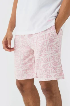 Man Oversized Extended Neck T-shirt And Jacquard Shorts Set | BoohooMAN UK