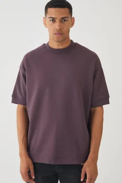 Man Oversized Extended Neck Heavy Interlock Ribbed Cuff T-shirt | BoohooMAN UK