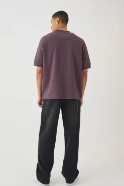 Man Oversized Extended Neck Heavy Interlock Ribbed Cuff T-shirt | BoohooMAN UK