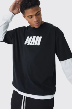 MAN Oversized Faux Layer T-Shirt | BoohooMAN UK