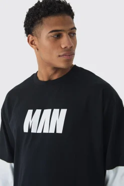 MAN Oversized Faux Layer T-Shirt | BoohooMAN UK