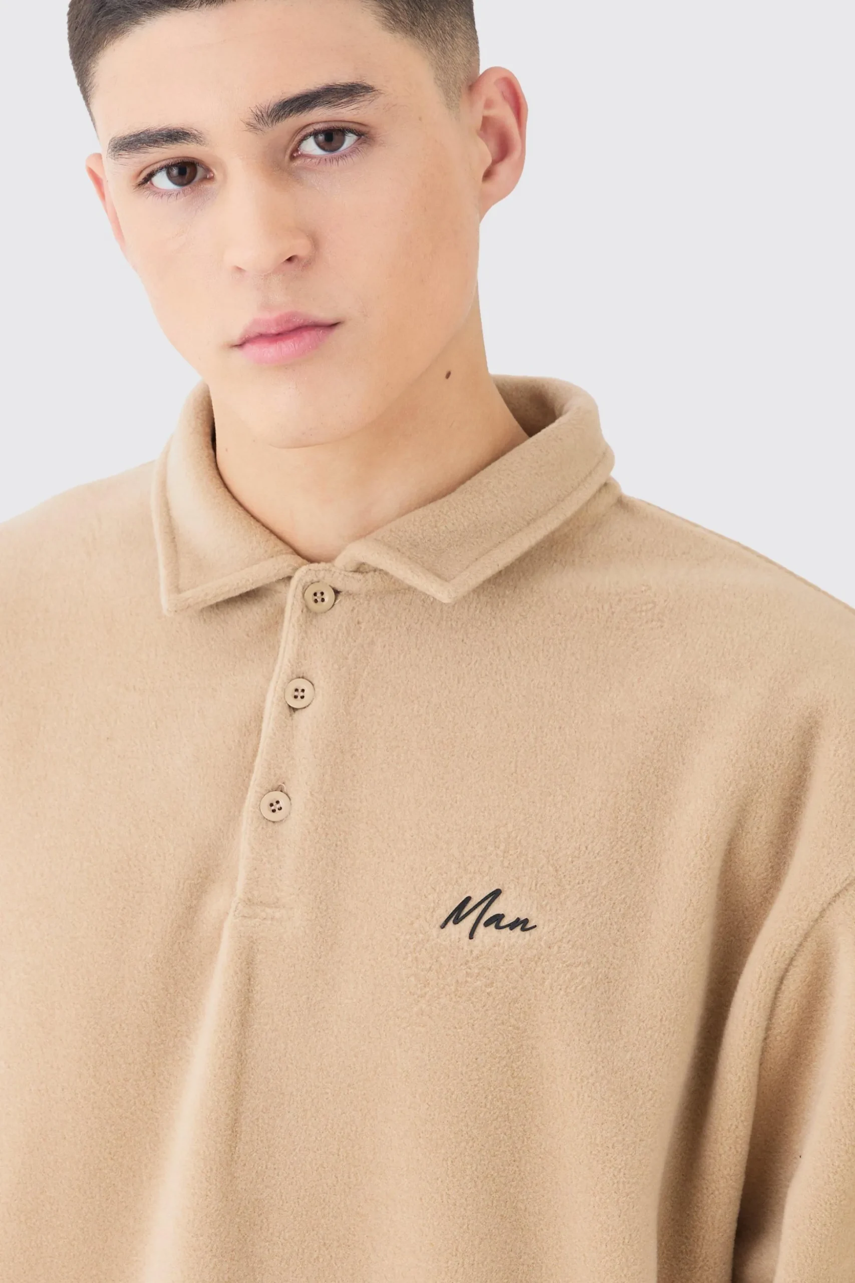 Man Oversized Fleece Rugby Polo | BoohooMAN UK
