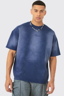 Man Oversized Half Sleeve Sun Bleach Sweatshirt | BoohooMAN UK
