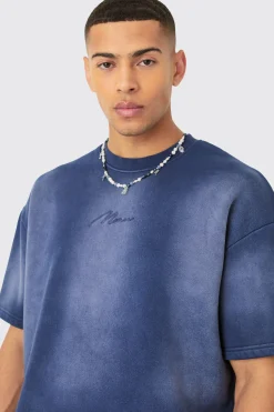 Man Oversized Half Sleeve Sun Bleach Sweatshirt | BoohooMAN UK
