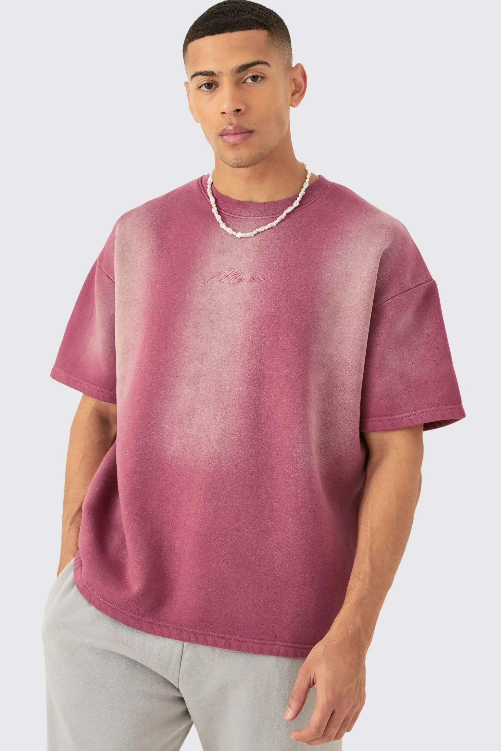 Man Oversized Half Sleeve Sun Bleach Sweatshirt | BoohooMAN UK