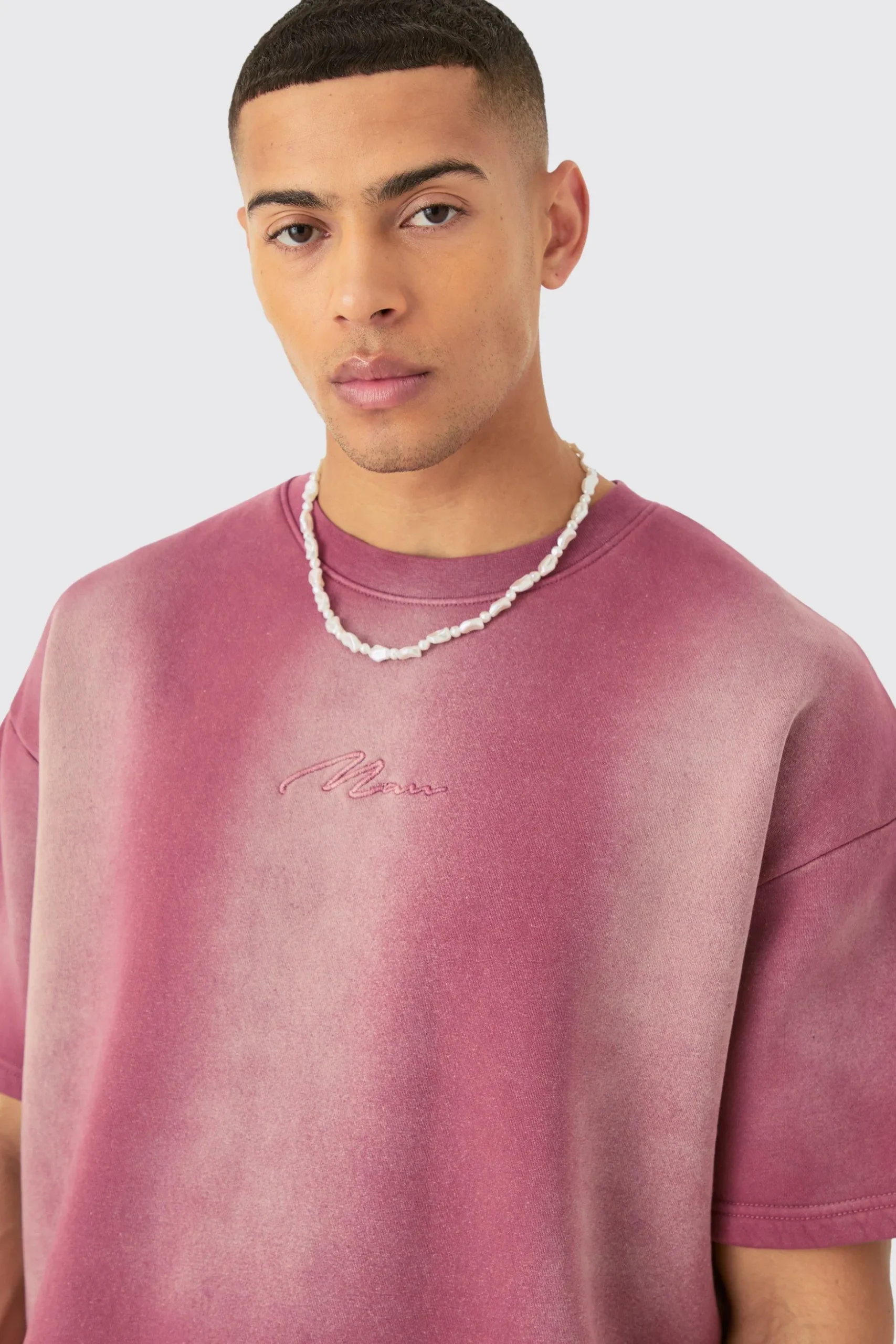 Man Oversized Half Sleeve Sun Bleach Sweatshirt | BoohooMAN UK