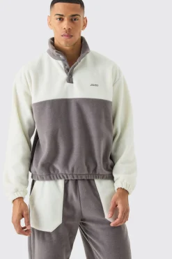 Man Oversized Popper Neck Colour Block Fleece Tracksuit | BoohooMAN UK