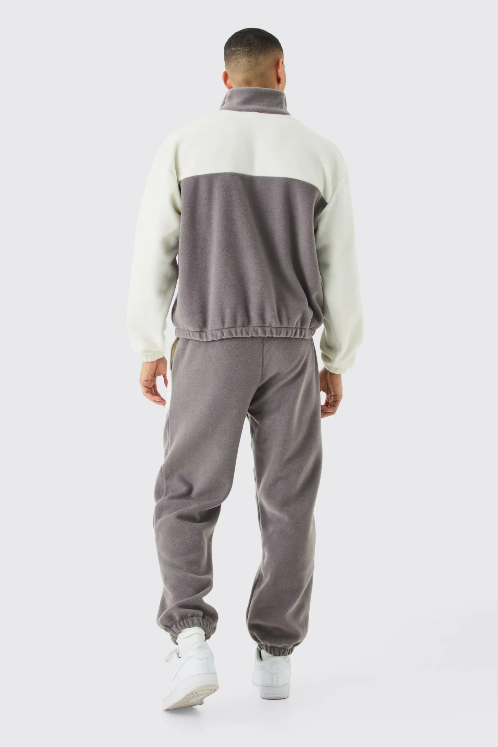 Man Oversized Popper Neck Colour Block Fleece Tracksuit | BoohooMAN UK