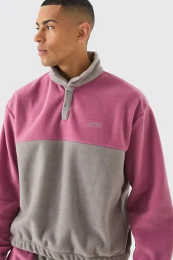 Man Oversized Popper Neck Colour Block Fleece Tracksuit | BoohooMAN UK