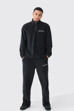 Man Oversized Quarter Zip Funnel Neck Fleece Tracksuit | BoohooMAN UK