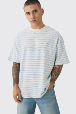 Man Oversized Ribbed Striped T-shirt | BoohooMAN UK