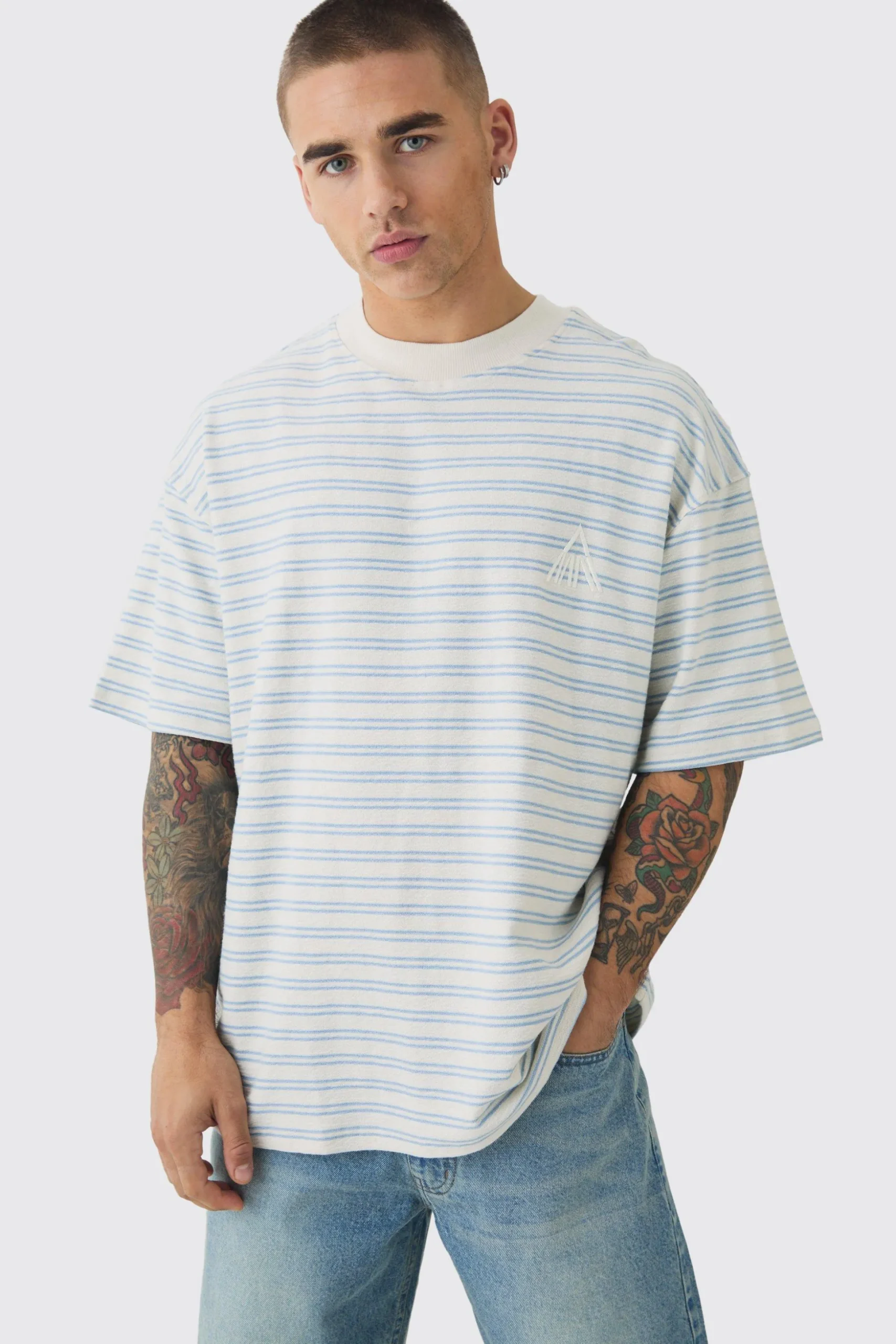 Man Oversized Ribbed Striped T-shirt | BoohooMAN UK
