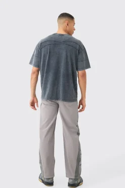 Man Oversized Wash Pintuck Embroidered T-shirt | BoohooMAN UK