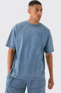 Man Oversized Wash Pintuck Embroidered T-shirt | BoohooMAN UK