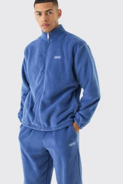 Man Oversized Zip Through Funnel Neck Fleece Tracksuit | BoohooMAN UK