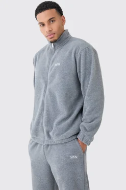Man Oversized Zip Through Funnel Neck Fleece Tracksuit | BoohooMAN UK