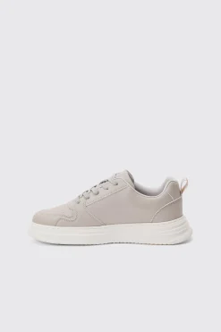 Man PU Chunky Sole Trainer In Light Grey | BoohooMAN UK
