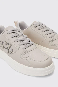 Man PU Chunky Sole Trainer In Light Grey | BoohooMAN UK