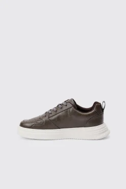 Man PU Chunky Sole Trainer In Chocolate | BoohooMAN UK