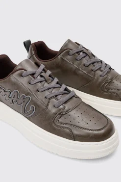 Man PU Chunky Sole Trainer In Chocolate | BoohooMAN UK