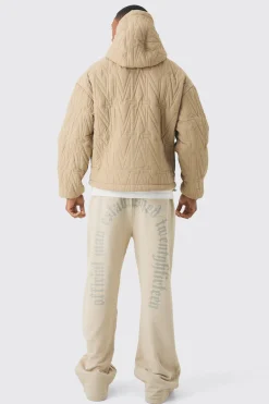 Man Quilted Hooded Puffer Coat In Taupe | BoohooMAN UK