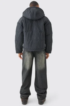 Man Quilted Hooded Puffer Coat In Black | BoohooMAN UK