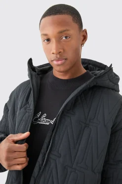 Man Quilted Hooded Puffer Coat In Black | BoohooMAN UK