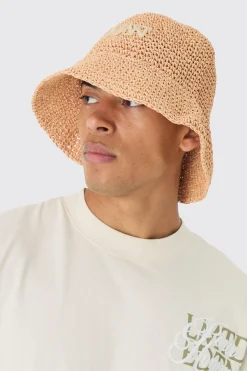 Man Raffia Bucket Hat In Natural | BoohooMAN UK