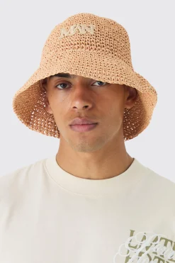 Man Raffia Bucket Hat In Natural | BoohooMAN UK