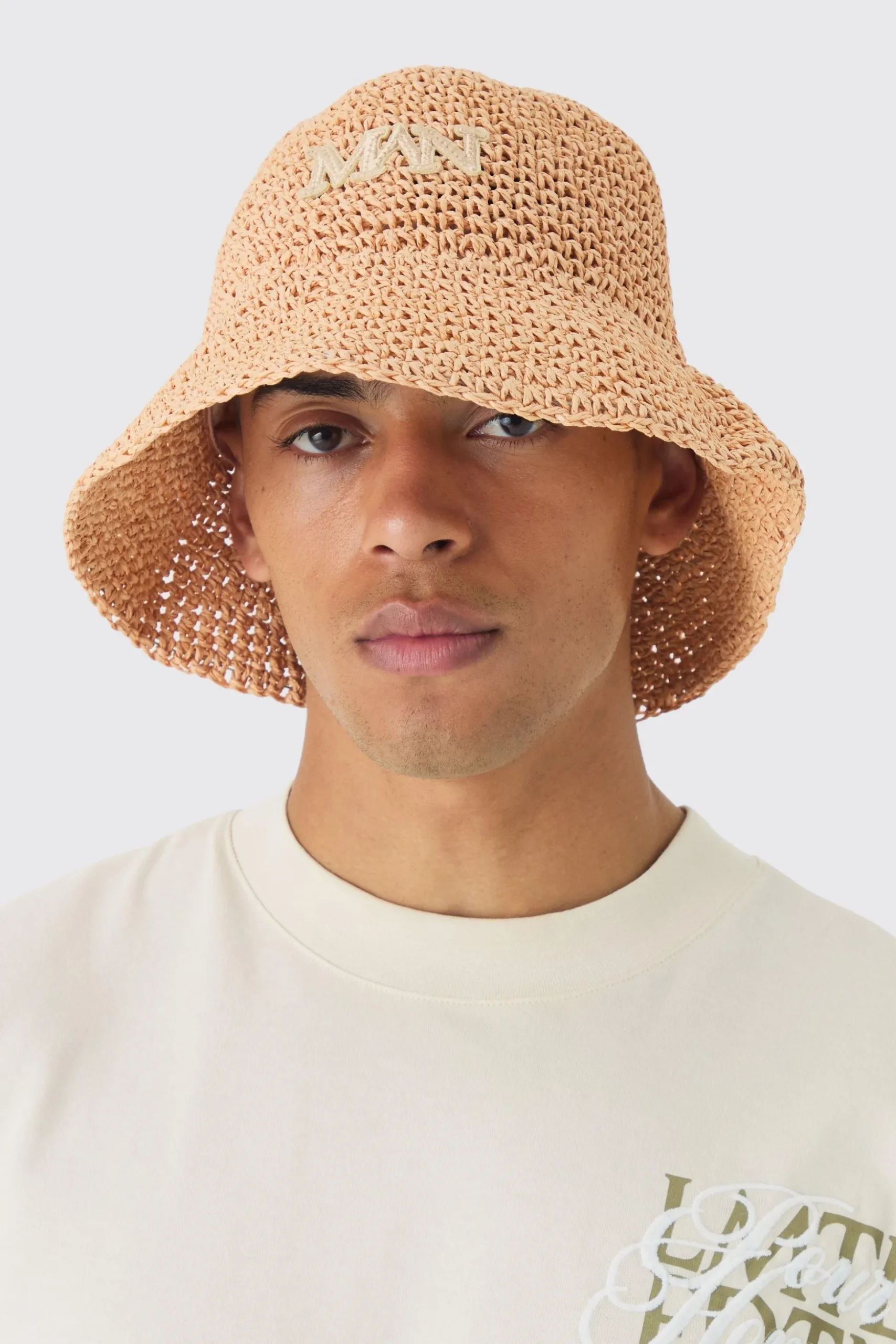 Man Raffia Bucket Hat In Natural | BoohooMAN UK
