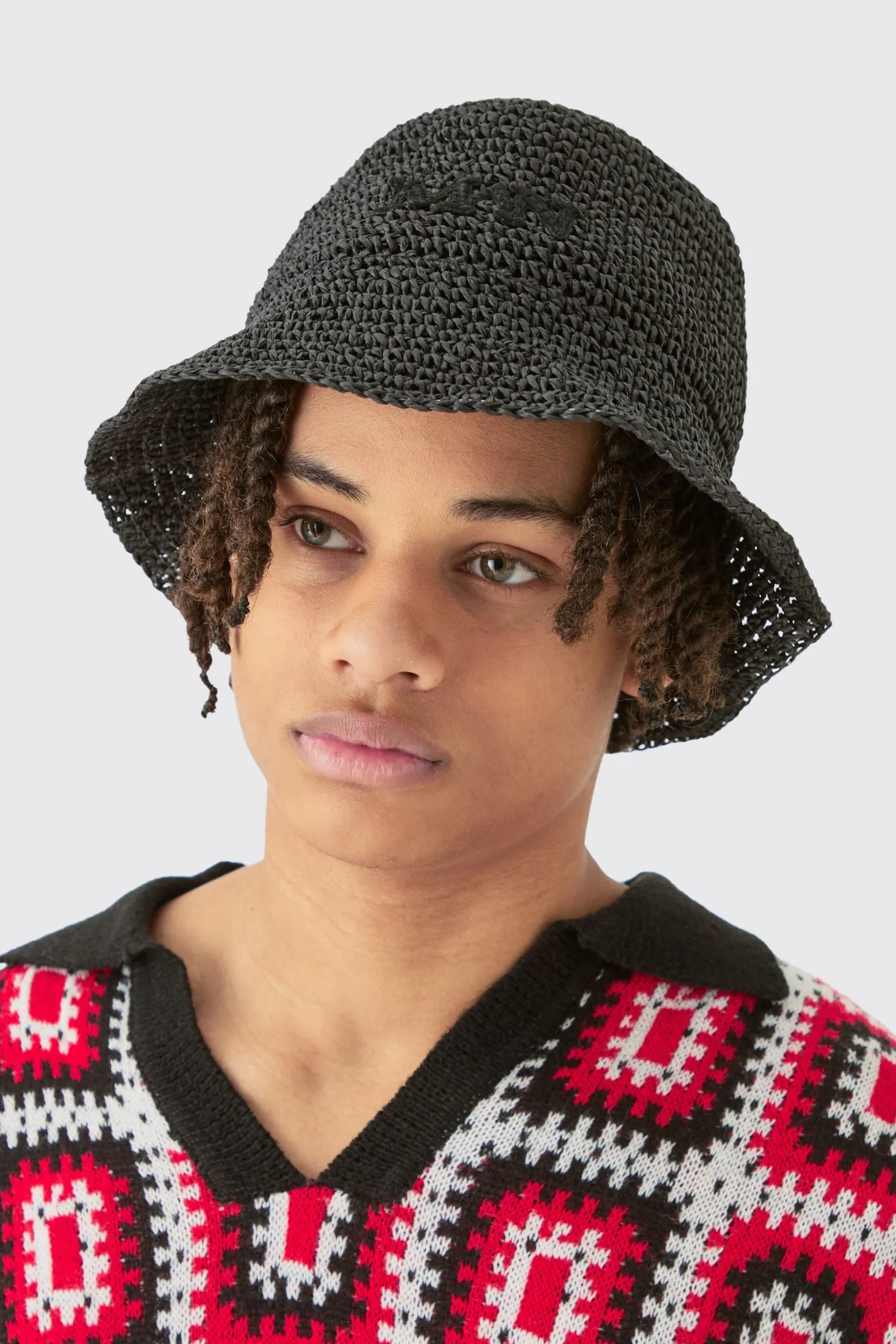 Man Raffia Bucket Hat In Black | BoohooMAN UK