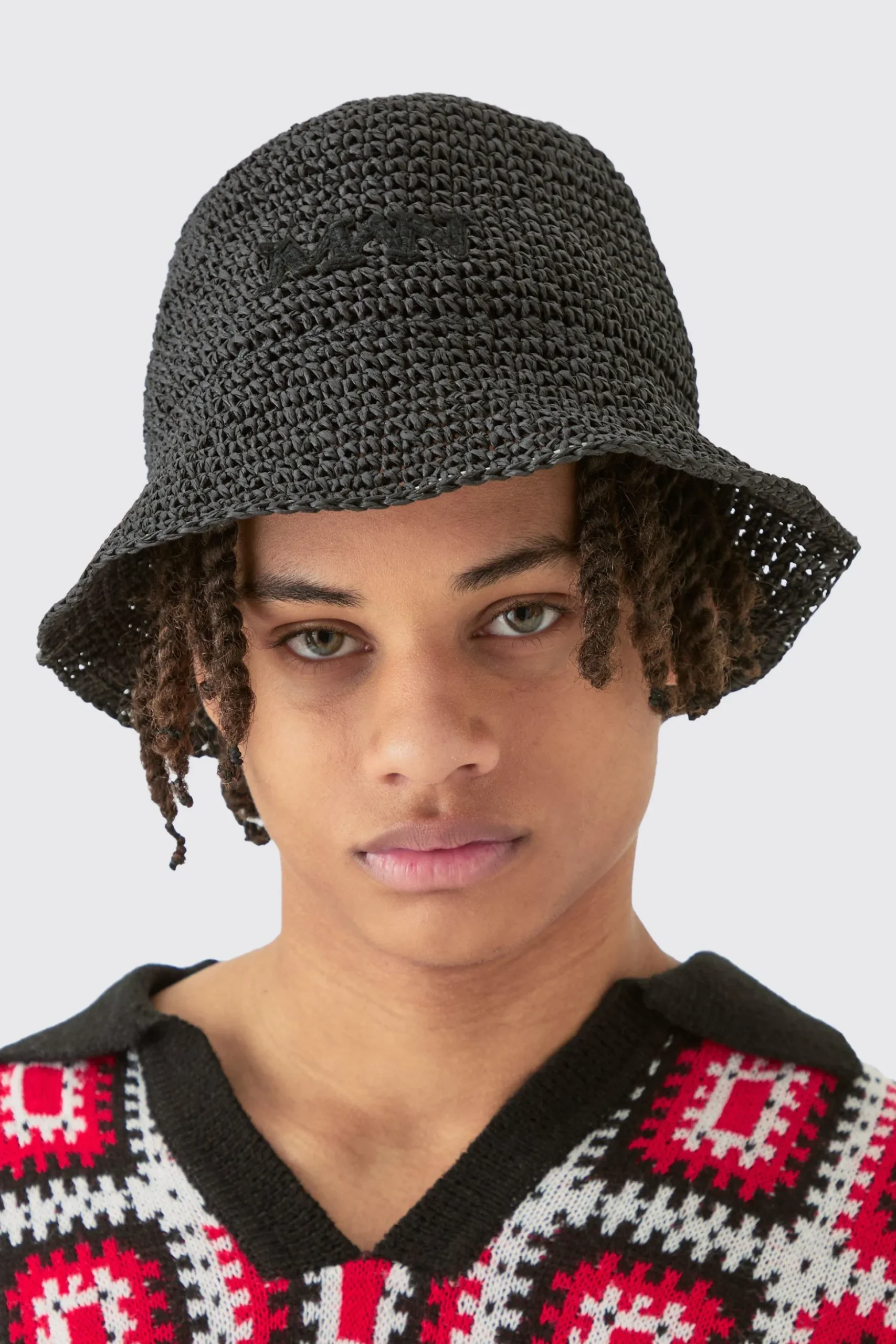 Man Raffia Bucket Hat In Black | BoohooMAN UK