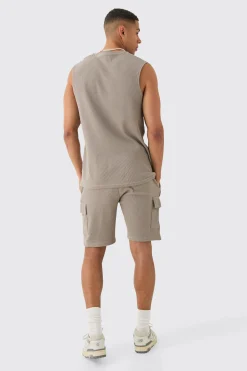 Man Regular Fit Waffle Tank And Cargo Shorts Set | BoohooMAN UK