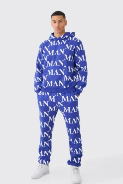 Man Roman All Over Print Hooded Tracksuit | BoohooMAN UK