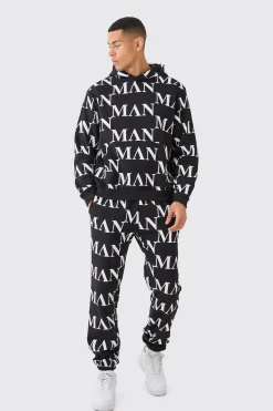 Man Roman All Over Print Hooded Tracksuit | BoohooMAN UK