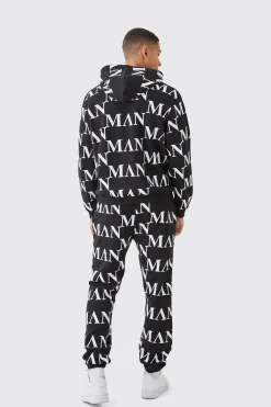Man Roman All Over Print Hooded Tracksuit | BoohooMAN UK