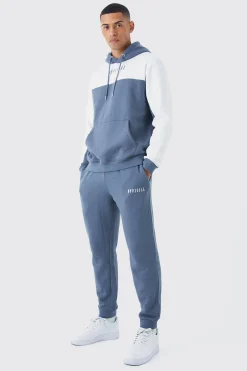 Man Roman Colour Block Hooded Tracksuit | BoohooMAN UK
