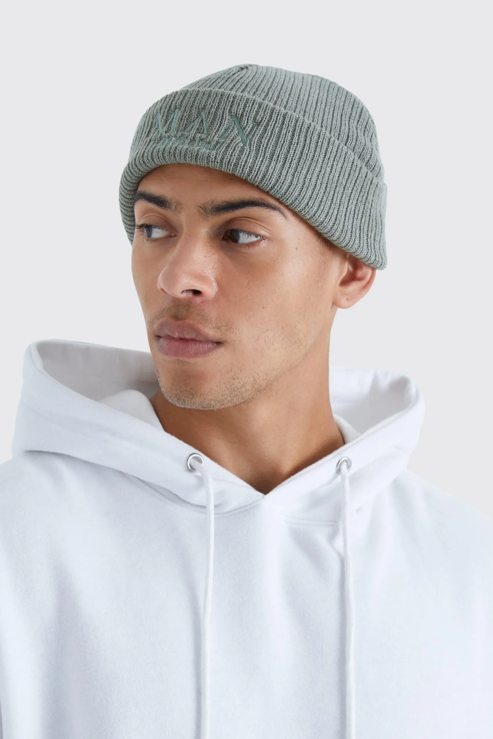 Man Roman Micro Ribbed Beanie | BoohooMAN UK