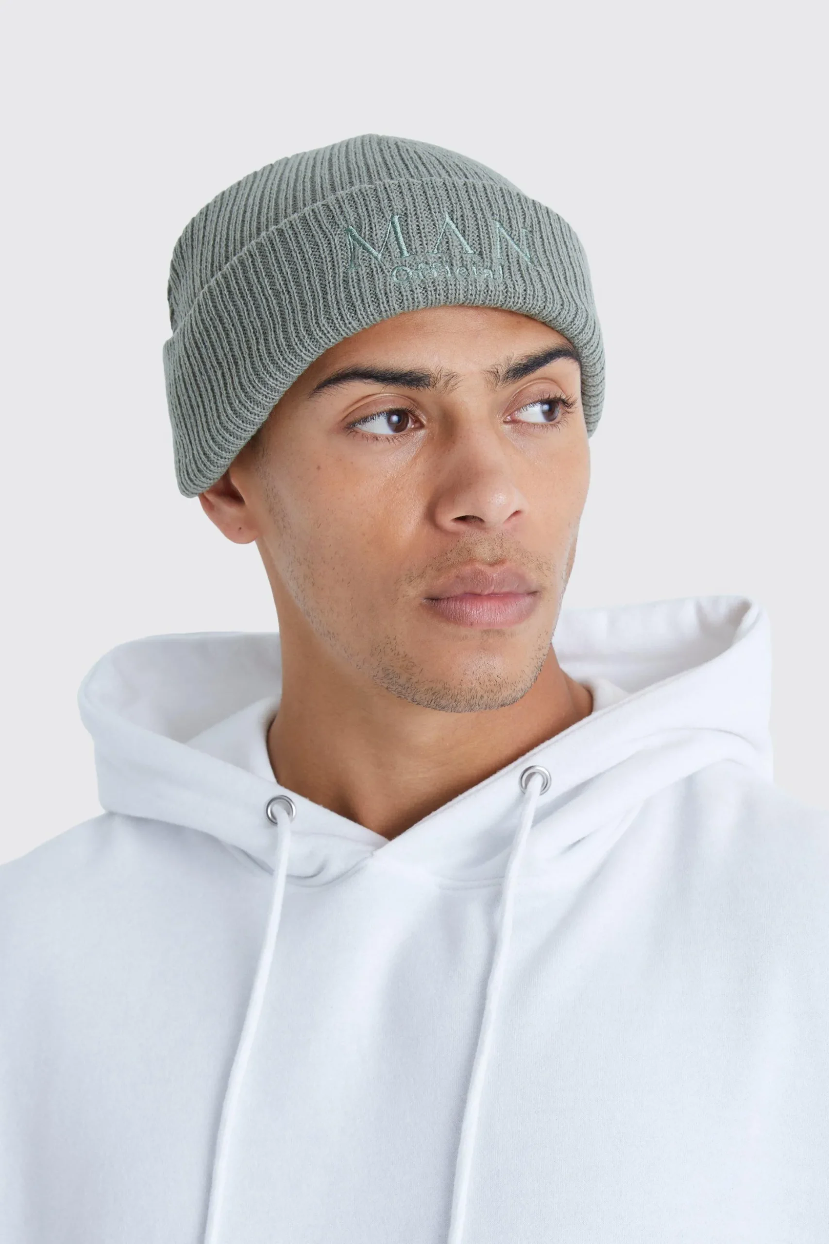 Man Roman Micro Ribbed Beanie | BoohooMAN UK