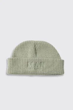 Man Roman Micro Ribbed Beanie | BoohooMAN UK