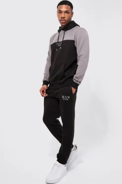 Man Roman Tape Colour Block Hooded Tracksuit | BoohooMAN UK