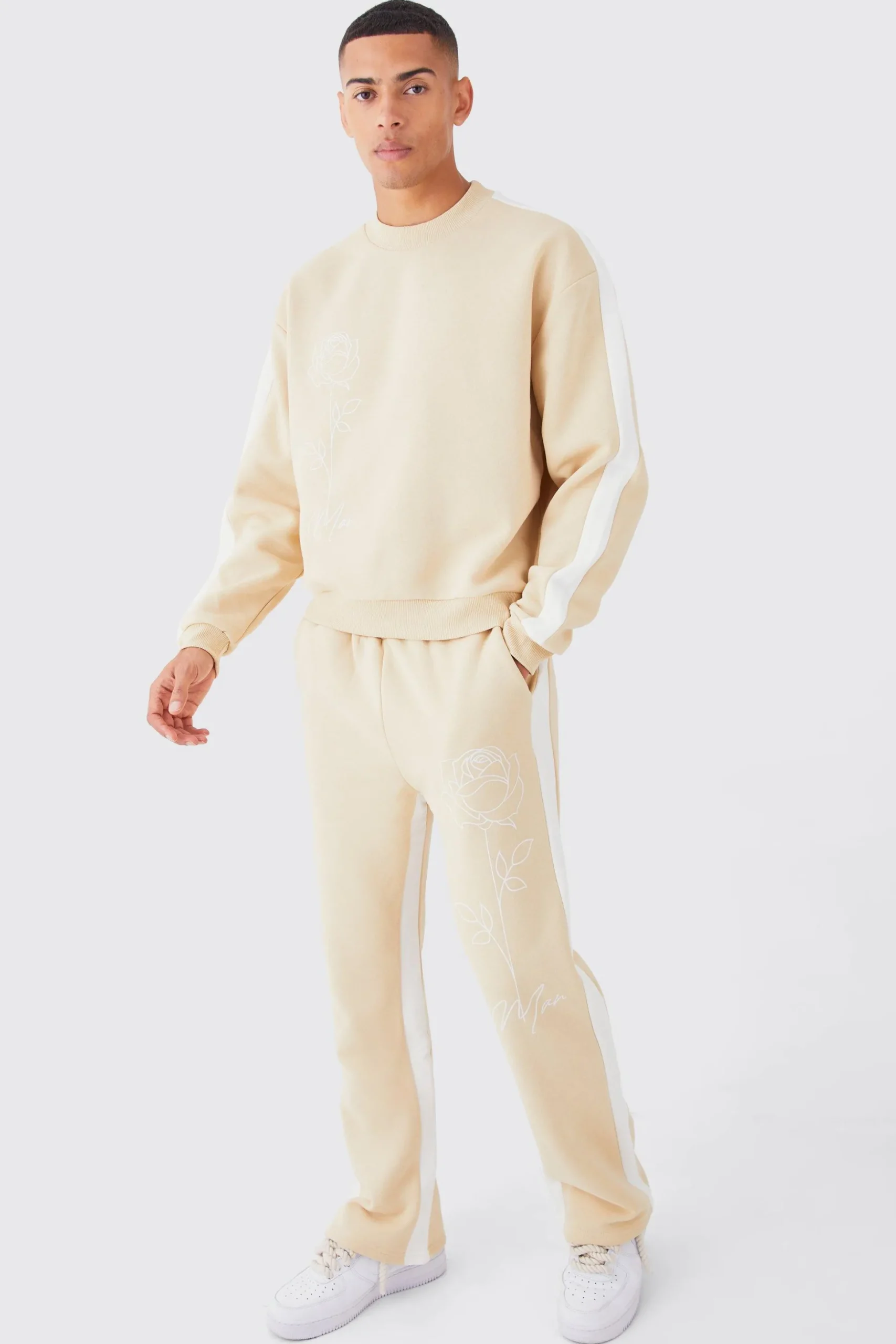 Man Rose Print Gusset Sweatshirt Tracksuit | BoohooMAN UK