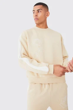 Man Rose Print Gusset Sweatshirt Tracksuit | BoohooMAN UK